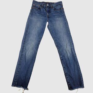 Levis Jeans Womens 27 Blue White Oak Cone Denim Button Fly Stretch Raw Hem 29x29